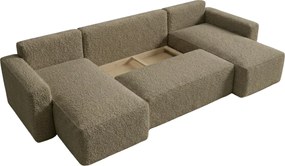 Rozkładana sofa narożna w kształcie U SMART BOUCLE 303x143 cm, ciemnobeżowa