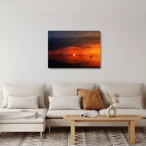 Obraz na szkle - zachód słońca z żaglówką (70x50 cm)