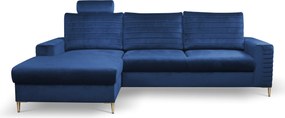 Masseno Narożnik GRIFO z funkcją spania i pojemnikiem na pościel Narozniki L, Rozkładana sofa - Niebieski, VELLUTO NAVY 25