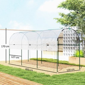 Outsunny Szklarnia mrozoodporna tunel foliowy z łukowym dachem, kotwy gruntowe, 400 x 123 x 171cm przezroczysty | Aosom PL