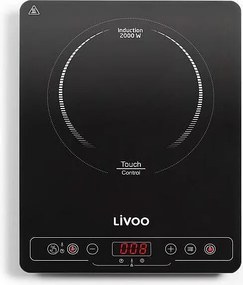 Płyta indukcyjna LIVOO 1 pole grzewcze 2000W, powierzchnia 22 cm, 10 poziomów, timer 180 min, smukły czarny design
