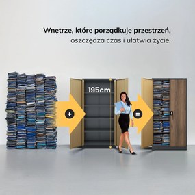 Szafa na dokumenty biurowa metalowa antracytowa/ orzech: Eco Design JAN H, 900 x 1950 x 400 mm