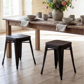 Taboret MCW-A73 (zestaw 2 szt.) Drewniane siedzisko,  czarne