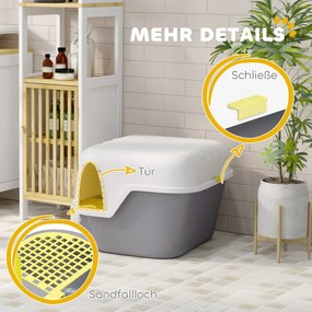 PawHut Kuweta dla Kota z Pokrywą i Łopatką, Łatwa w Czyszczeniu, Zamykana, Kolor Biały