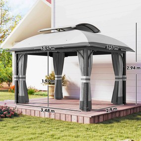 Outsunny pawilon ogrodowy 3x4 metalowy namiot ogrodowy z moskitierą dwupoziomowy dach jasnoszary do ogrodu altana | Aosom PL