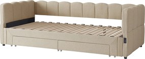 Sofa rozkładana dla dzieci - 90/180 x 200 cm - z 2 szufladami + port USB - Chenille - beżowa