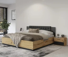 Łóżko SIGMA 180x200 dąb artisan/czarny mat z pojemnikiem HELVETIA