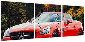 Obraz - czerwony Mercedes (z zegarem) (90x30 cm)