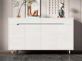 Nowoczesna szafa na buty 140x39x84 cm - 2 drzwi i 2 szuflady - Regulowane półki - Złote nogi - Biały