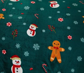 PrzytulneMieszkanie.pl PrzytulneMieszkanie.pl Pościel z mikropluszu SNOWMAN AND GINGERBREAD zielona Rozmiar pościeli: 70 x 90 cm | 140 x 200 cm