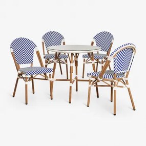 Zestaw Okrągłych Stołów Brielle Bistro (średnica 80 Cm) I 4 Składanych Aluminiowych Krzeseł Ogrodowych Niebieski Ken - Gardenia Biel - Sklum