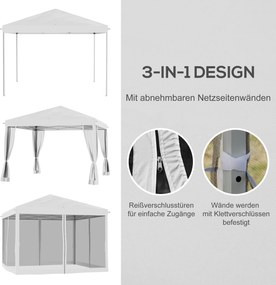 Outsunny Składany Pawilon z Bocznymi Ściankami inklu. Torba, Pawilon Ogrodowy, Metal, Tkanina Oxford, 3 x 3 m, Kremowy