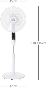 HOMCOM Wentylator stojący 138cm z timerem 5h pilotem regulacja wysokości 3 prędkości biały stalowy | Aosom PL