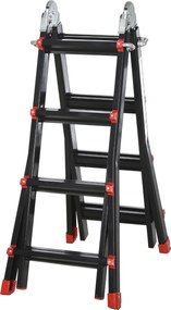 HOMCOM Drabina Teleskopowa, Antypoślizgowe Stopnie, do 150 kg, Aluminium, Czarno-Czerwona