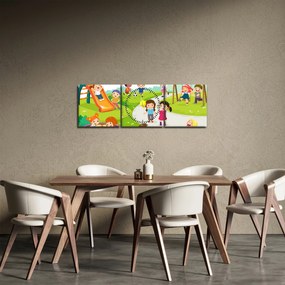 Obraz dziecięcych zabaw w piaskownicy (z zegarem) (90x30 cm)