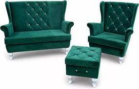 Skandynawski zestaw wypoczynkowy - sofa uszak 2 osobowa oraz fotel uszak w komplecie z podnóżkiem