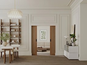 Drzwi przesuwne podwójne chowane w ścianie z MDF i drewna naturalny ciemny - 2 x wys. 205 x szer. 63 cm - SANDORA