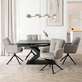 Zestaw Stół Rozkładany IBIZA 160-240 cm Czarny Marmur i 4 Krzesła Tapicerowane JUNE Szare Sztruksowe