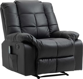 HOMCOM Fotel masujący relaksacyjny 8 punktów wibracji funkcja leżenia skóra ekologiczna czarny 94x99x99 cm | Aosom PL