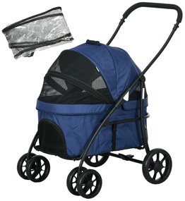 Outsunny Wózek dla Psa Składany Osłona Przeciwdeszczowa Granatowy | Aosom PL