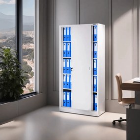Biurowa szafa metalowa z drzwiami przesuwnymi KUBA, 900 x 1850 x 400 mm, szara