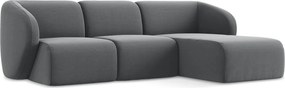Szary aksamitny narożnik (prawostronny/z szezlongiem) Lani – Makamii