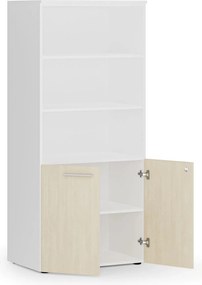 Szafa biurowa z drzwiami niskimi PRIMO WHITE, 800 x 500 x 1781 mm, biały/brzoza