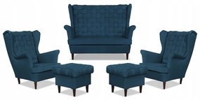 Zestaw wypoczynkowy Carol sofa fotele pufy paski Family Meble granatowy