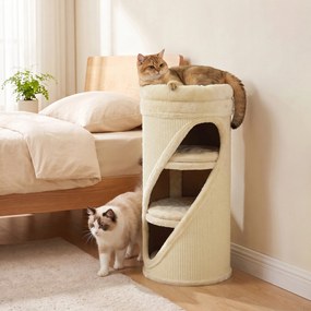 PawHut Beczka do drapania 75 cm wys. Ø 35 cm 4-poziomowa kocia beczka z 3 jaskiniami, zdejmowane prane pluszowe legowisko, mata z sizalu | Aosom PL