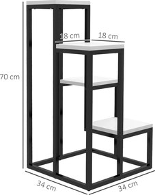 Outsunny Regał na kwiaty, 4 poziomy, do użytku wewnątrz i na zewnątrz, rama metalowa, 34D x 34S x 70W cm, czarno-biały