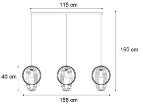 Designerska lampa wisząca czarna prostokątna 3-punktowa - InduDesignerski Oswietlenie wewnetrzne