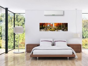 Obraz - Wodospady w pomarańczowym lesie (170x50 cm)