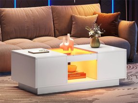 Stolik kawowy z LED - 2 szuflady i 1 otwarta przegroda - Biały