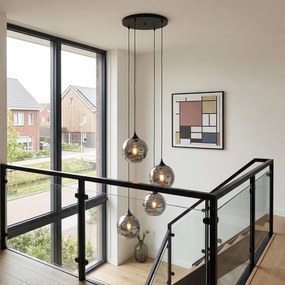 Lampa wisząca Art Deco czarna z przydymionym szkłem 4-źródła światła - Wallace