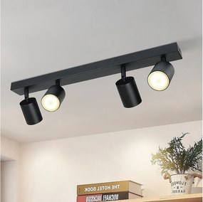 NETTLIFE lampa sufitowa LED 4 czarne GU10 punkty regulowane 350°, nowoczesna lampa do przedpokoju salon sypialnia kuchnia, styl industrialny, bez żarówki