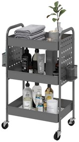HOMCOM Wózek Kuchenny na Kółkach z 3 Poziomami i 2 Koszami Ciemnoszary | Aosom PL