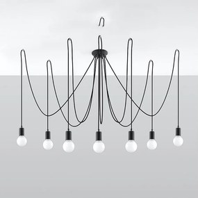 Żyrandole loft Speis, tkanina/stal - 7 źródło światła 4000K - L.300 x H.150 cm - czarny