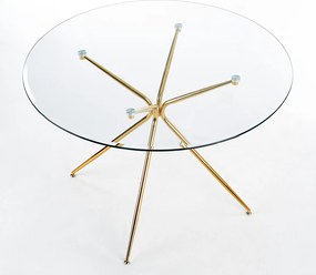 Szklany stół z okrągłym blatem na złotej podstawie Rondo