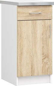Szafka kuchenna AKORD S40 z blatem system LIMA Biała 40 cm 1 drzwi 1 szuflada kolor Dąb Sonoma mat 2 półki 40x44,5x82 cm