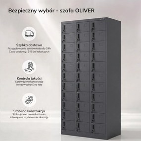 Szafa skrytkowa depozytowa pracownicza antracytowa: OLIVER, 900 x 1850 x 450 mm