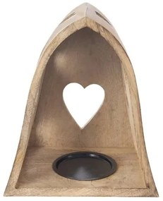 Świecznik Orion z drewna mango Heart bell, 20 x 14x 23,2 cm