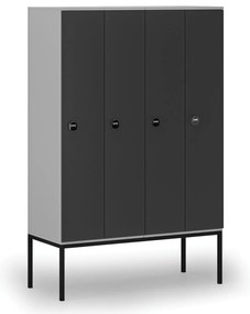 Drewniana szafa ubraniowa z podstawą, 4-drzwiowa, 1871 x 1200 x 500 mm, demontaż, zamek RFID, szary/grafitowy