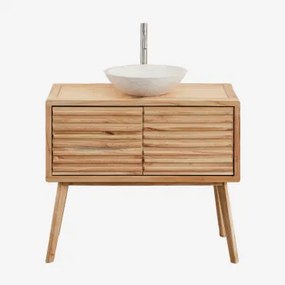 Zestaw Mebli Łazienkowych Z Drewna Deleyna Naturalna & Cement Okrągły Biały Ø40 Cm Zavion - Sklum