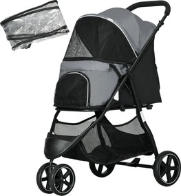 Outsunny Wózek dla Psa Składany Osłona Przeciwdeszczowa Szary Czarny | Aosom PL