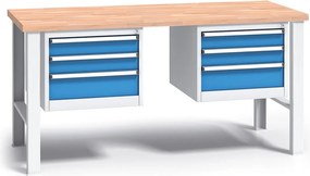 Profesjonalny stół warsztatowy G3 z drewnianym blatem roboczym, 1700 mm, 2x 3 szufladowy kontener, niebieski