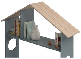 Łóżko dziecięce w dekorze sosny w kształcie domku ze schowkiem ze stelażem 90x190 cm w naturalnym kolorze/szarozielone Odessa – Marckeric