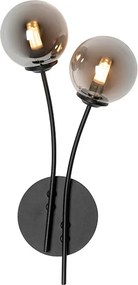 Nowoczesna lampa ścienna czarna 2-światłowa z przydymionym szkłem - Athens