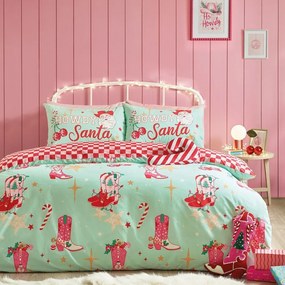Zielono-różowa pościel dwuosobowa 230x220 cm Santa's Howdy Christmas – Catherine Lansfield