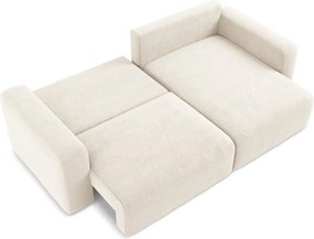 Kremowy rozkładany/ze schowkiem narożnik z tkaniny szenilowej (prawostronny/z szezlongiem) Kona – Makamii