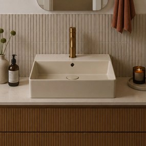 Massi Umywalka ceramiczna nablatowa / wisząca beżowa z półką i otworem na baterie 50 x 38 cm LERA Ivory